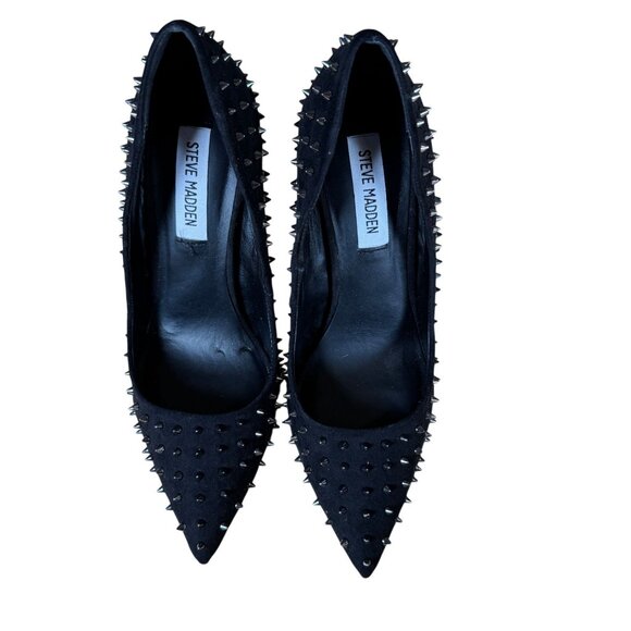 Steve Madden Daisie Spiked Pointed Toe Black Suede Heels Pumps Size 7.5 - Picture 2 of 8